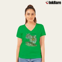 Women’s 90s Omaha Zoo Bengal Tigers Wildlife V-Neck Tee in irish green | Chic Neckline, Soft Texture