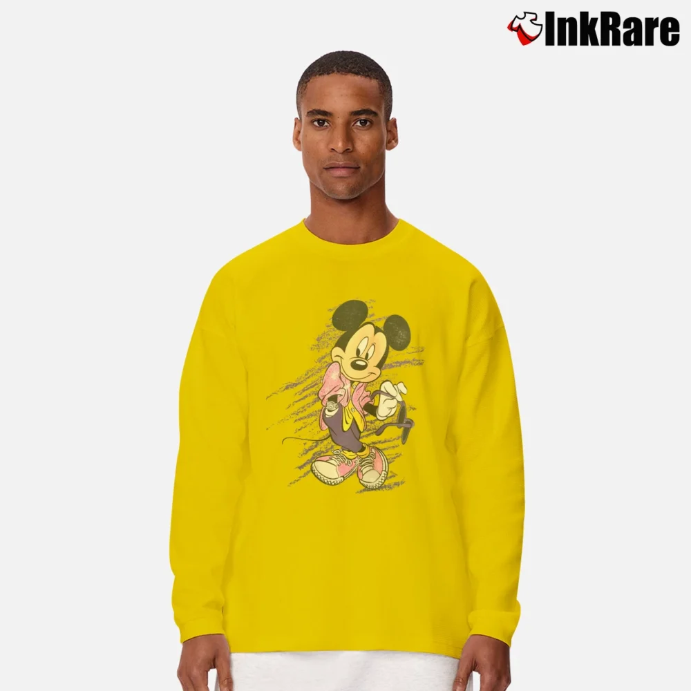 Men’s 90s Pastel Miami Vice Mickey Mouse Long-Sleeve Shirt in yellow | Sleek, Lightweight, Year-Round Wear