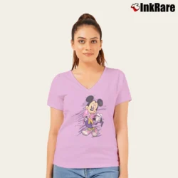 Women’s 90s Pastel Miami Vice Mickey Mouse V-Neck Tee in light pink | Chic Neckline, Soft Texture