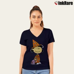 Women’s 90s Peanuts Lucy Halloween V-Neck Tee in navy | Chic Neckline, Soft Texture