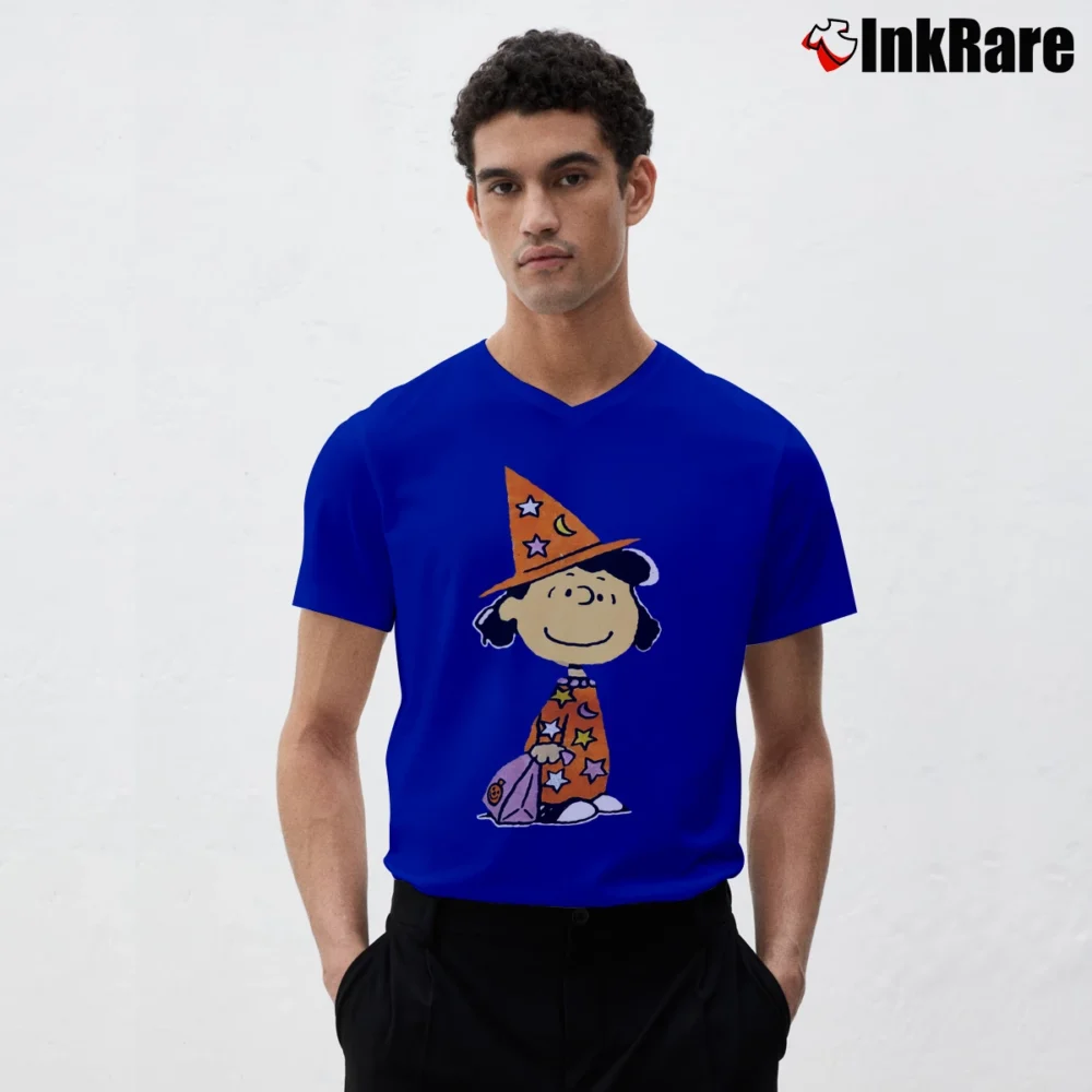 Men’s 90s Peanuts Lucy Halloween V-Neck Tee in royal blue | Sharp, Breathable, Everyday Staple