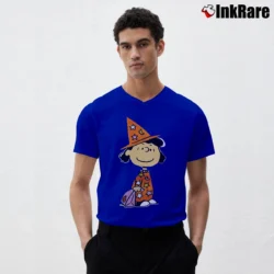 Men’s 90s Peanuts Lucy Halloween V-Neck Tee in royal blue | Sharp, Breathable, Everyday Staple