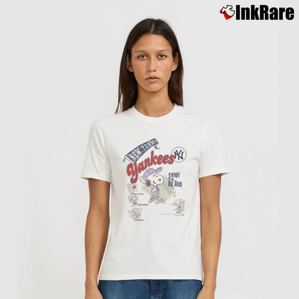 Women’s 90s Peanuts New York Yankees MLB Signature T-Shirt in white | Soft, Flattering Fit