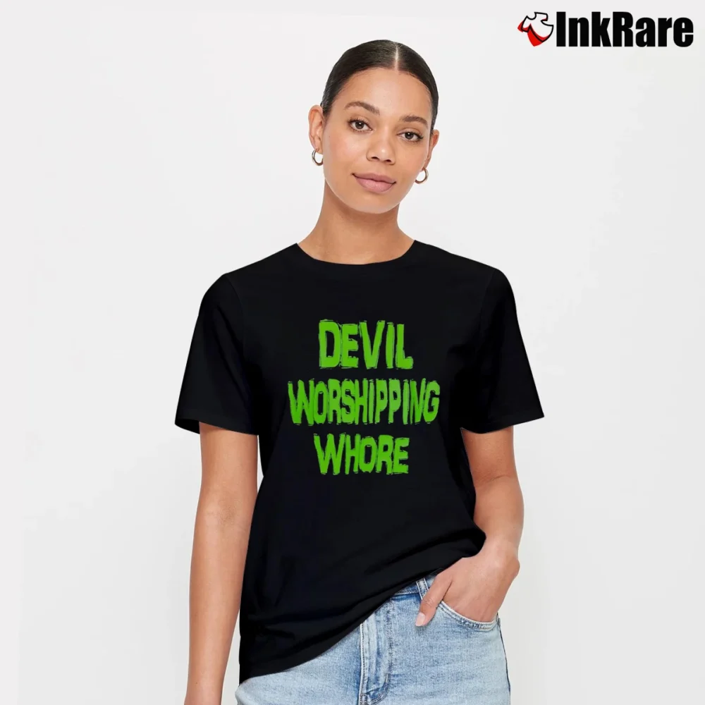 Women’s 90s Penis Flytrap Devil Worshipping Whore Goth Deathrock Signature T-Shirt in black | Soft, Flattering Fit