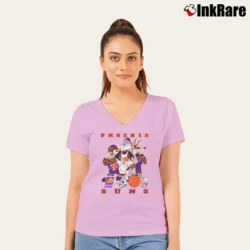 Women’s 90s Phoenix Suns Tombstone Looney Tunes Huckleberry V-Neck Tee in light pink | Chic Neckline, Soft Texture