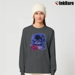 Women’s 90s Pink Cat Graphic for Cat Lovers Long-Sleeve Top in charcoal | Sleek, Versatile, All-Season