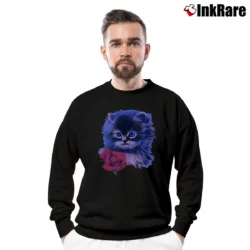 Men’s 90s Pink Cat Graphic for Cat Lovers Crewneck Sweatshirt in black | Cozy Fabric, Clean Style
