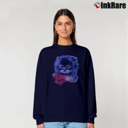 Women’s 90s Pink Cat Graphic for Cat Lovers Relaxed Sweatshirt in navy | Soft, Laid-Back Vibe