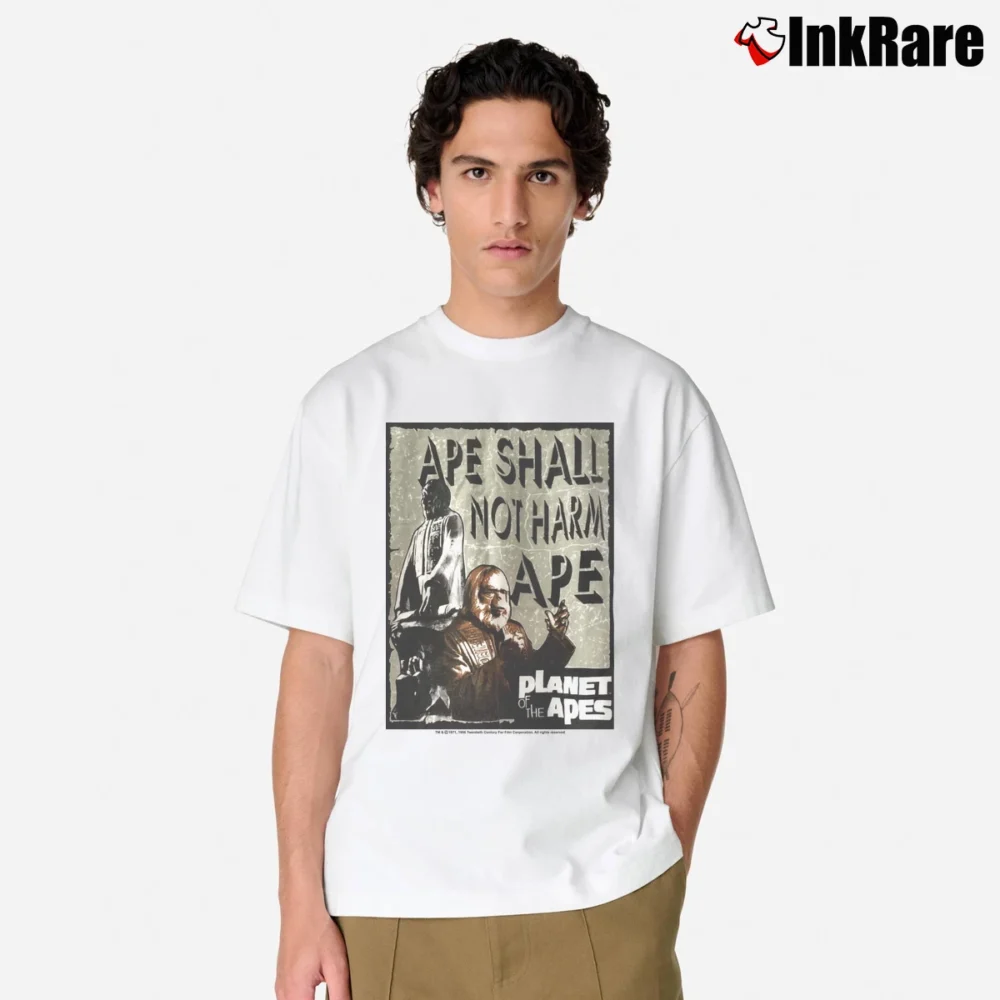Men’s 90s Planet Of The Apes Ape Shall Not Harm Ape Classic T-Shirt in white | Soft, Breathable Everyday Wear