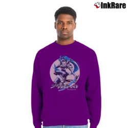 Men’s 90s Plastik Anime Warrior Blue Armor Sword Vintage Graphic Crewneck Sweatshirt in purple | Cozy Fabric, Clean Style