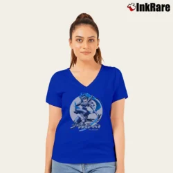 Women’s 90s Plastik Anime Warrior Blue Armor Sword Vintage Graphic V-Neck Tee in royal blue | Chic Neckline, Soft Texture
