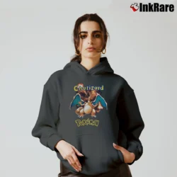 Women’s 90s Pokemon Charizard Vintage Cartoon Cozy Hoodie in charcoal | Warm, Structured, Stylish