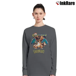 Women’s 90s Pokemon Charizard Vintage Cartoon Long-Sleeve Top in charcoal | Sleek, Versatile, All-Season