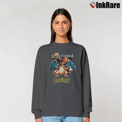 90s Pokemon Charizard Vintage Cartoon Women’s Relaxed Sweatshirt in charcoal – Cozy Casual Women’s 90s Pokemon Charizard Vintage Cartoon Relaxed Sweatshirt in charcoal | Soft, Laid-Back Vibe