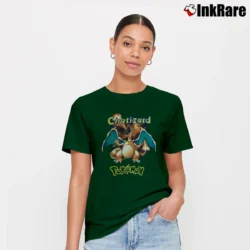Women’s 90s Pokemon Charizard Vintage Cartoon Signature T-Shirt in forest green | Soft, Flattering Fit