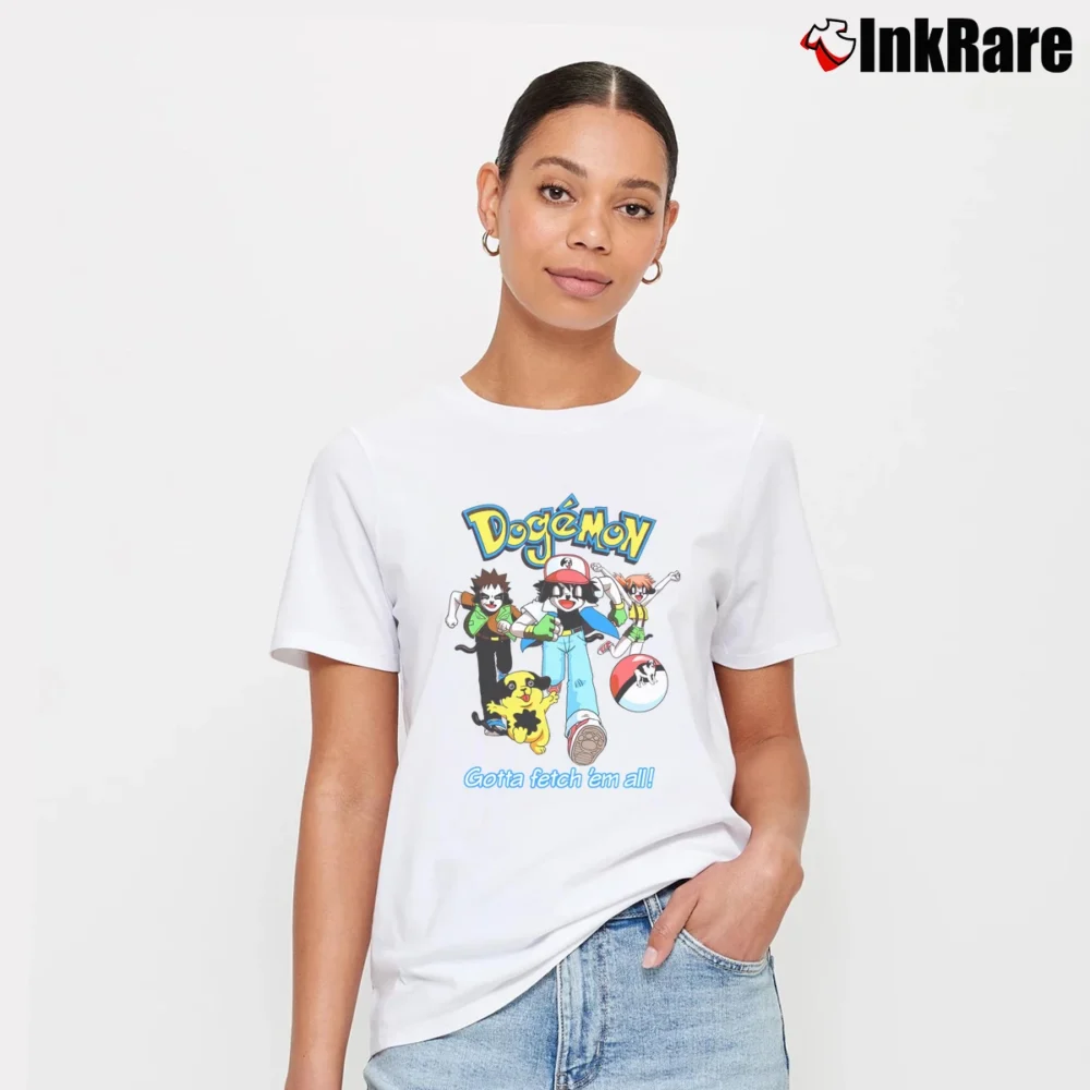 Women’s 90s Pokemon Dogemon Big Dogs Parody Signature T-Shirt in white | Soft, Flattering Fit