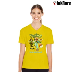 Women’s 90s Pokemon Dogemon Big Dogs Parody V-Neck Tee in yellow | Chic Neckline, Soft Texture