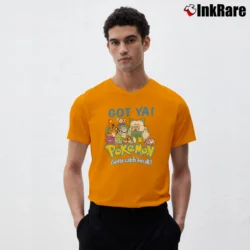 Men’s 90s Pokemon Gotta Catch Em All Nintendo Fanatic V-Neck Tee in orange | Sharp, Breathable, Everyday Staple