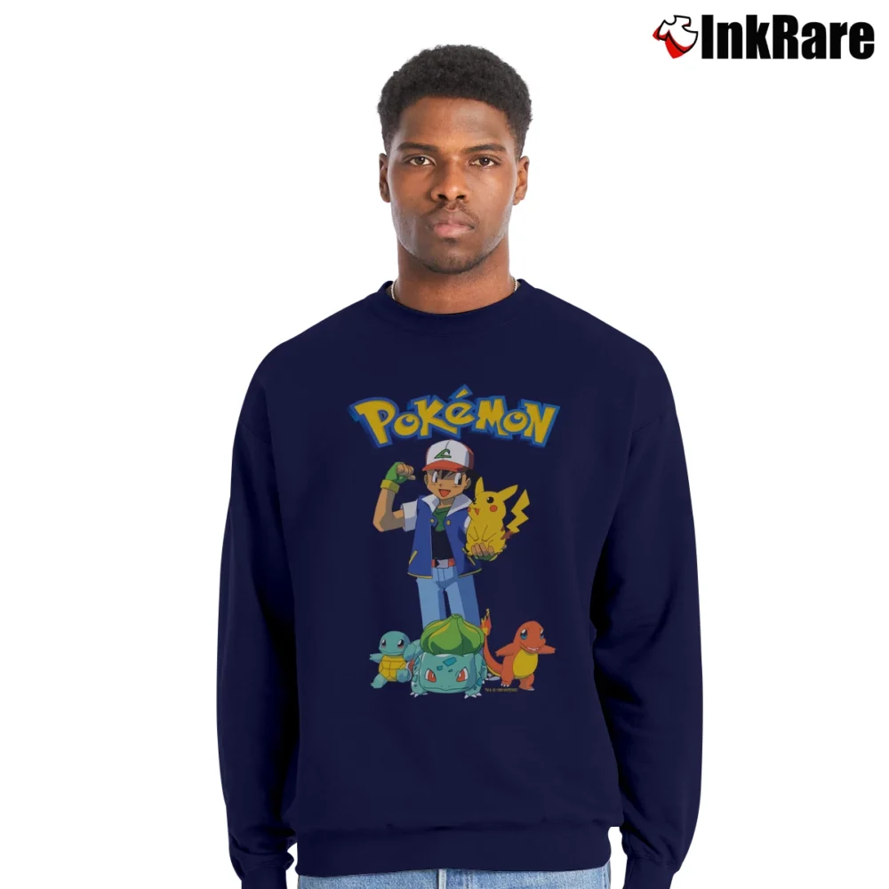 Men’s 90s Pokemon Pikachu Retro Gameboy Crewneck Sweatshirt in navy | Cozy Fabric, Clean Style