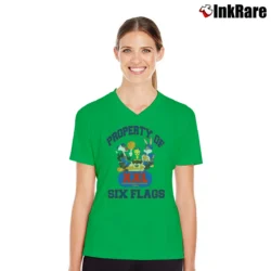 Women’s 90s Property Of Six Flags Looney Tunes Tourist V-Neck Tee in irish green | Chic Neckline, Soft Texture