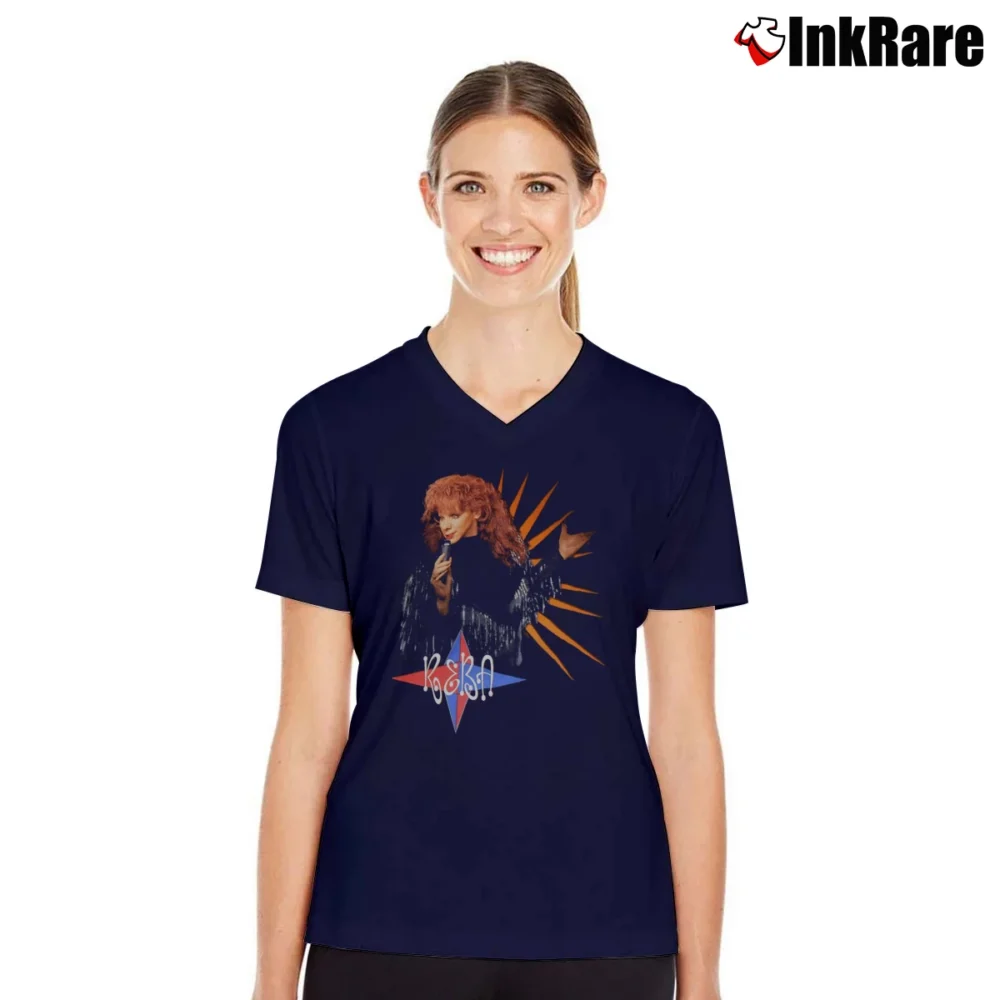 Women’s 90s Reba Mcentire Music Lover V-Neck Tee in navy | Chic Neckline, Soft Texture