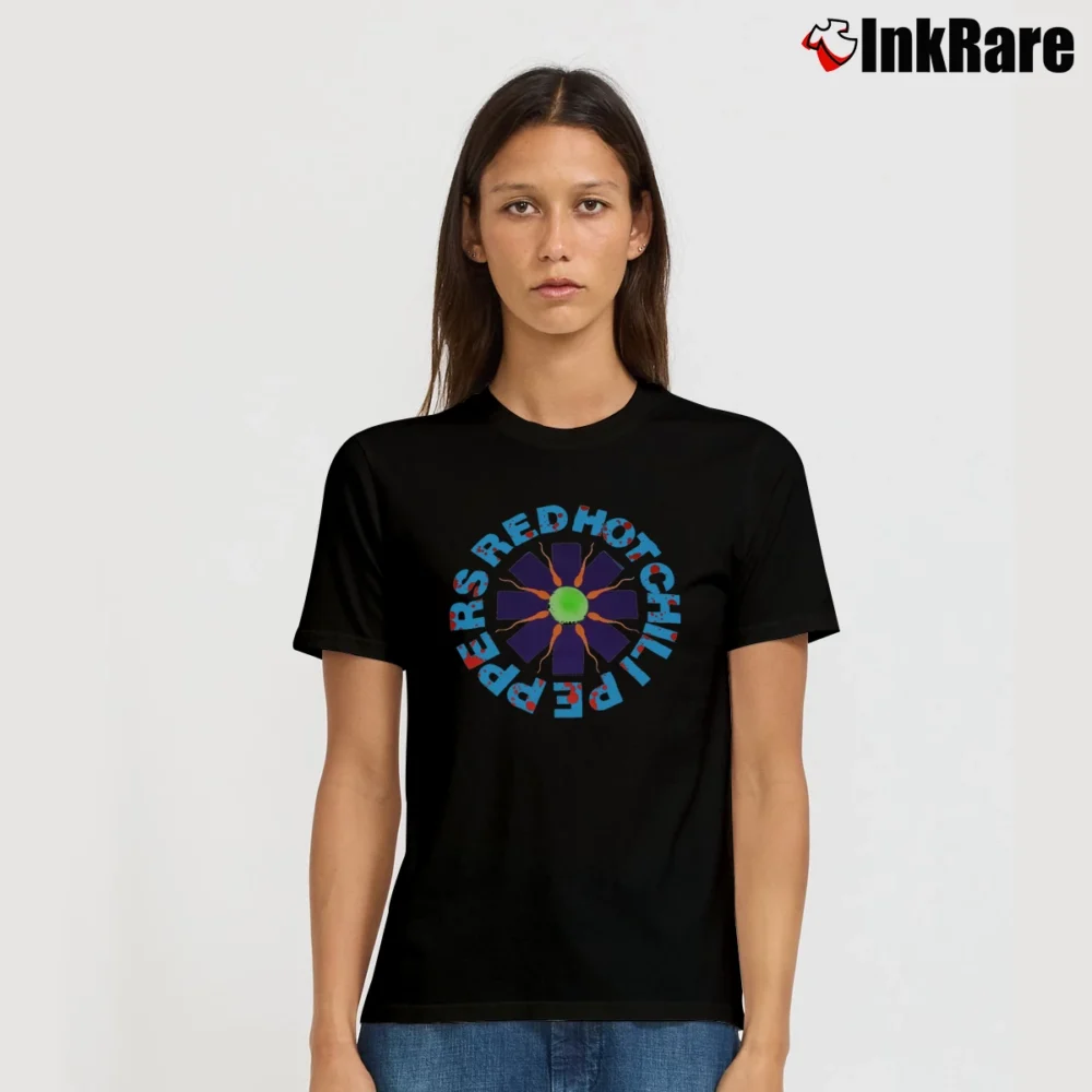 Women’s 90s Red Hot Chili Peppers Sperm Logo American Funk Music Signature T-Shirt in black | Soft, Flattering Fit