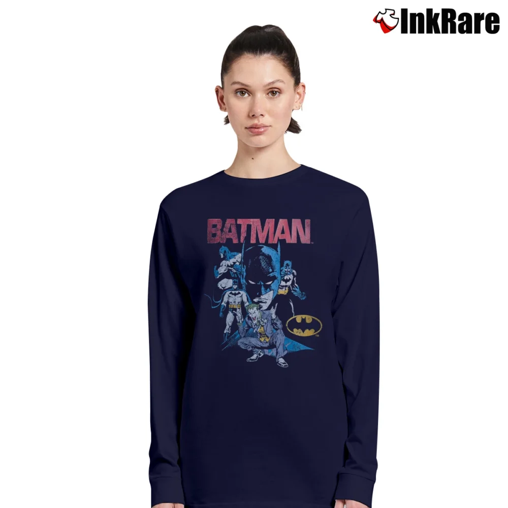 Women’s 90s Retro Batman Comic Book Fan Long-Sleeve Top in navy | Sleek, Versatile, All-Season