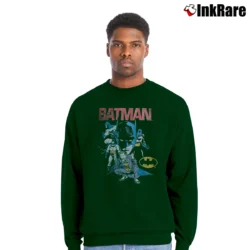 Men’s 90s Retro Batman Comic Book Fan Crewneck Sweatshirt in forest green | Cozy Fabric, Clean Style