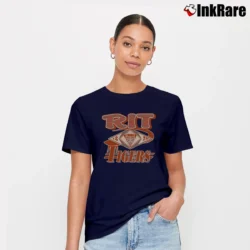 Women’s 90s RIT Tigers Graphic College Signature T-Shirt in navy | Soft, Flattering Fit