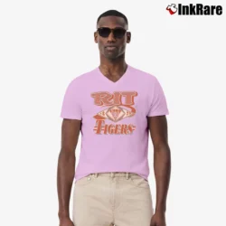 Men’s 90s RIT Tigers Graphic Crewneck Sweatshirt V-Neck Tee in light pink | Sharp, Breathable, Everyday Staple