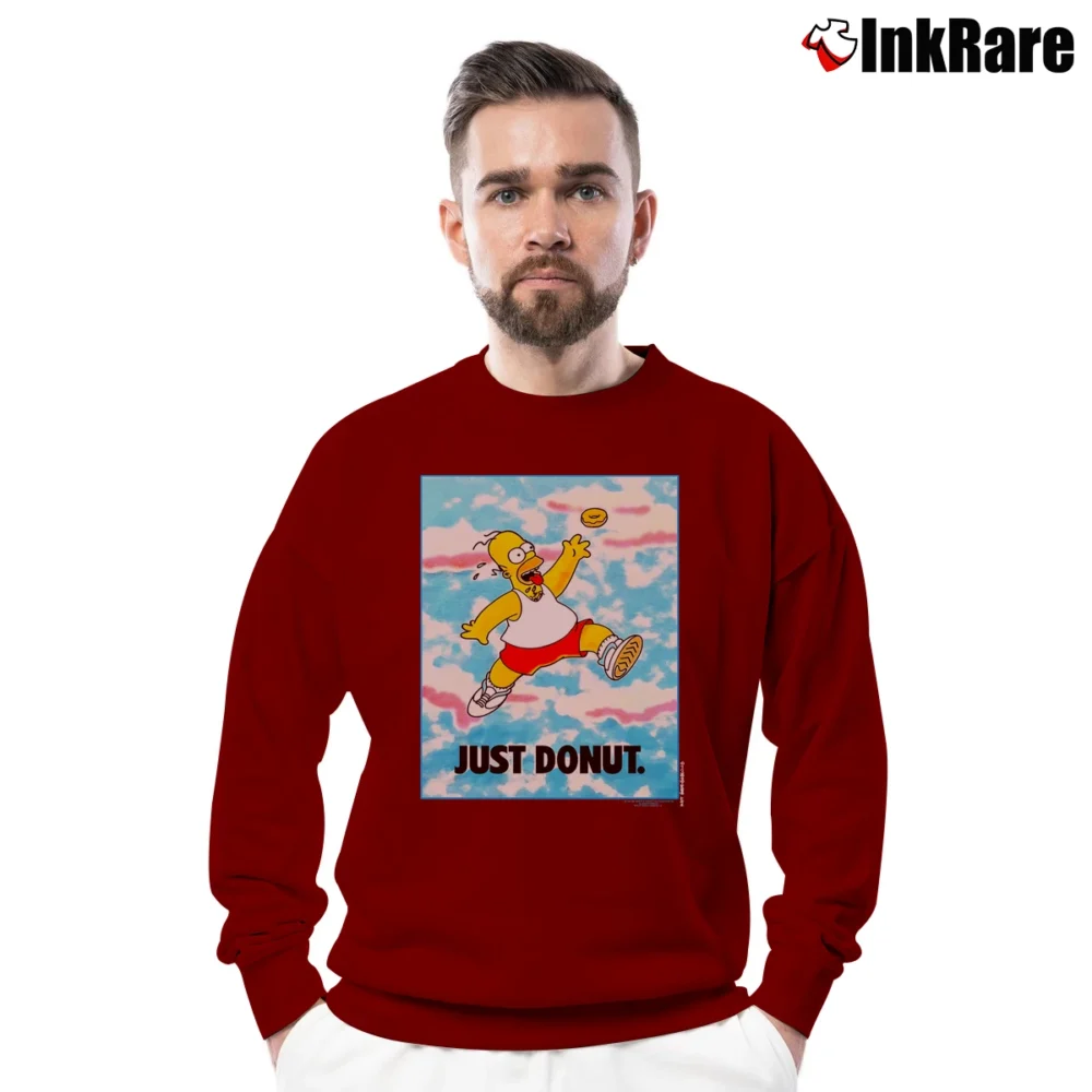 Men’s 90s Simpsons Just Donut Nike Parody Homer Simpson Crewneck Sweatshirt in maroon | Cozy Fabric, Clean Style