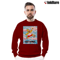 Men’s 90s Simpsons Just Donut Nike Parody Homer Simpson Crewneck Sweatshirt in maroon | Cozy Fabric, Clean Style