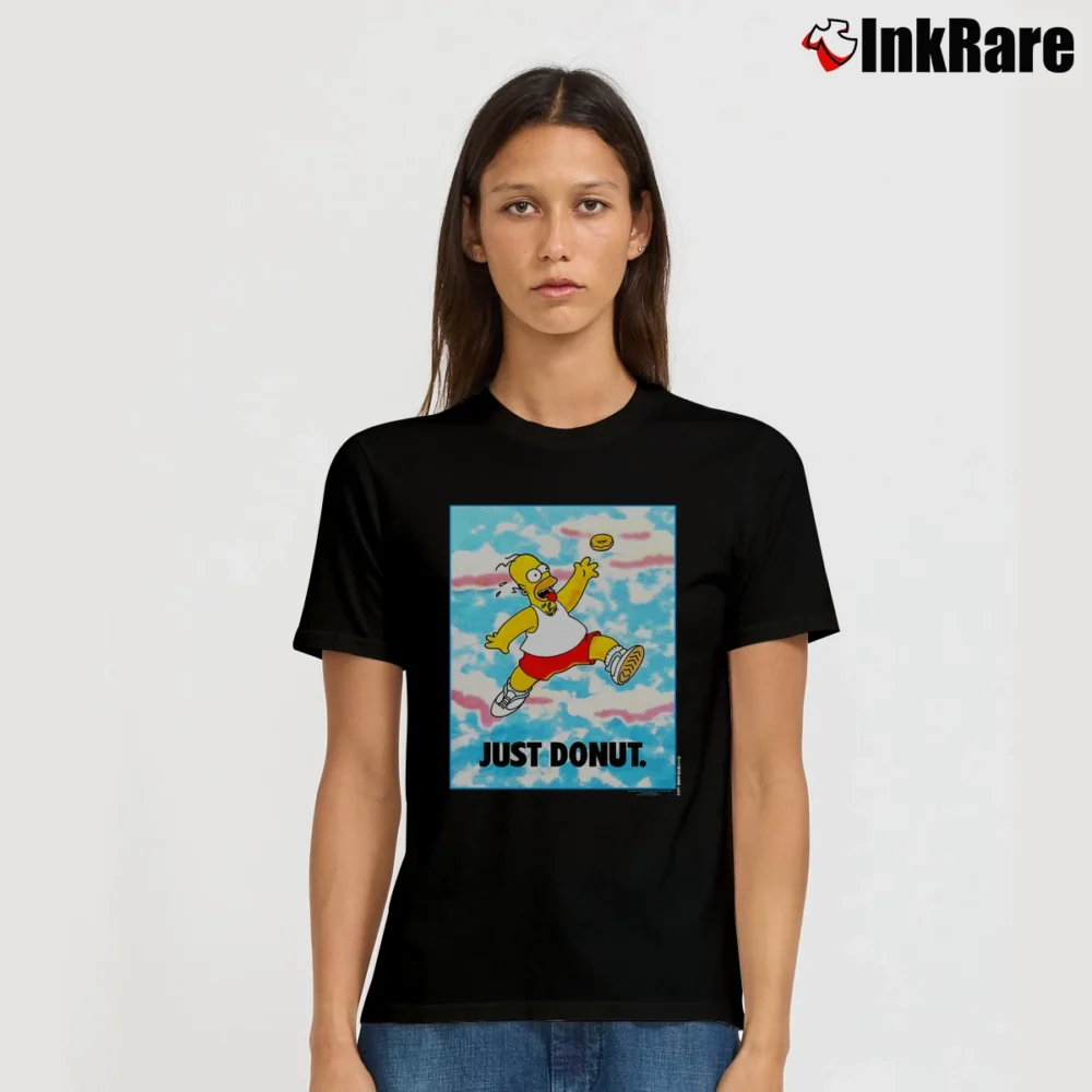 Women’s 90s Simpsons Just Donut Nike Parody Homer Simpson Signature T-Shirt in black | Soft, Flattering Fit