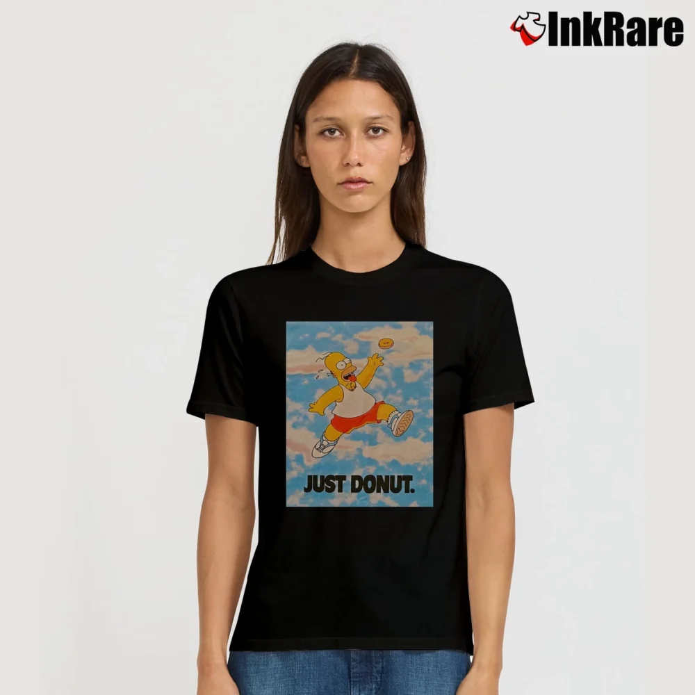 Women’s 90s Simpsons Just Donut Parody Homer Simpson Signature T-Shirt in black | Soft, Flattering Fit
