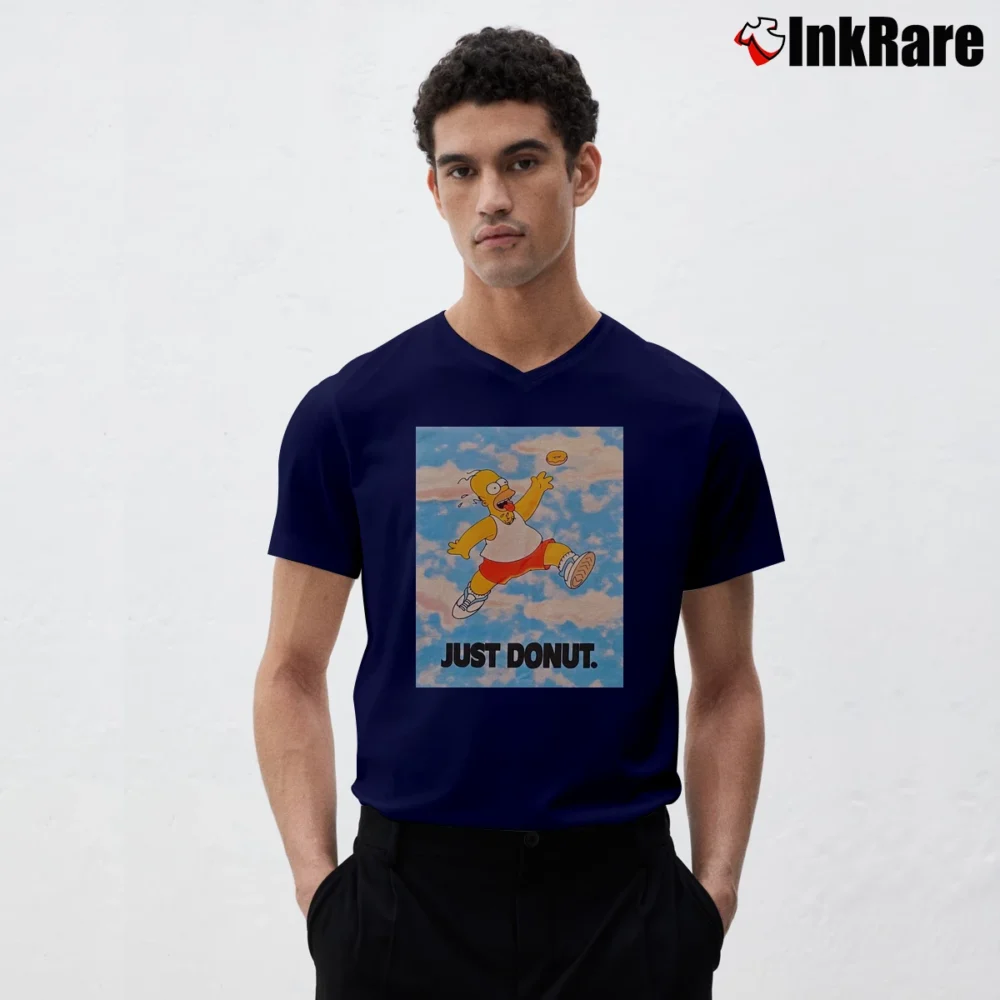 Men’s 90s Simpsons Just Donut Nike Parody Homer Simpson V-Neck Tee in navy | Sharp, Breathable, Everyday Staple