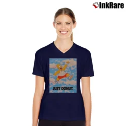 Women’s 90s Simpsons Just Donut Nike Parody Homer Simpson V-Neck Tee in navy | Chic Neckline, Soft Texture