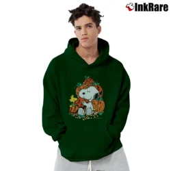 Men’s 90s Snoopy And Woodstock Halloween Fun Pullover Hoodie in forest green | Cozy, Durable, Modern Fit