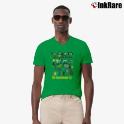 Men’s 90s Snoopy Charlie Brown Tennis Peanuts V-Neck Tee in irish green | Sharp, Breathable, Everyday Staple