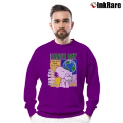 Men’s 90s Snoopy Earth Day Learn About Saving Our Planet 1990 Peanuts Comic Crewneck Sweatshirt in purple | Cozy Fabric, Clean Style