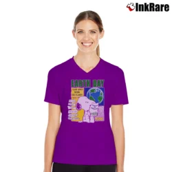 Women’s 90s Snoopy Earth Day Learn About Saving Our Planet 1990 Peanuts Comic V-Neck Tee in purple | Chic Neckline, Soft Texture