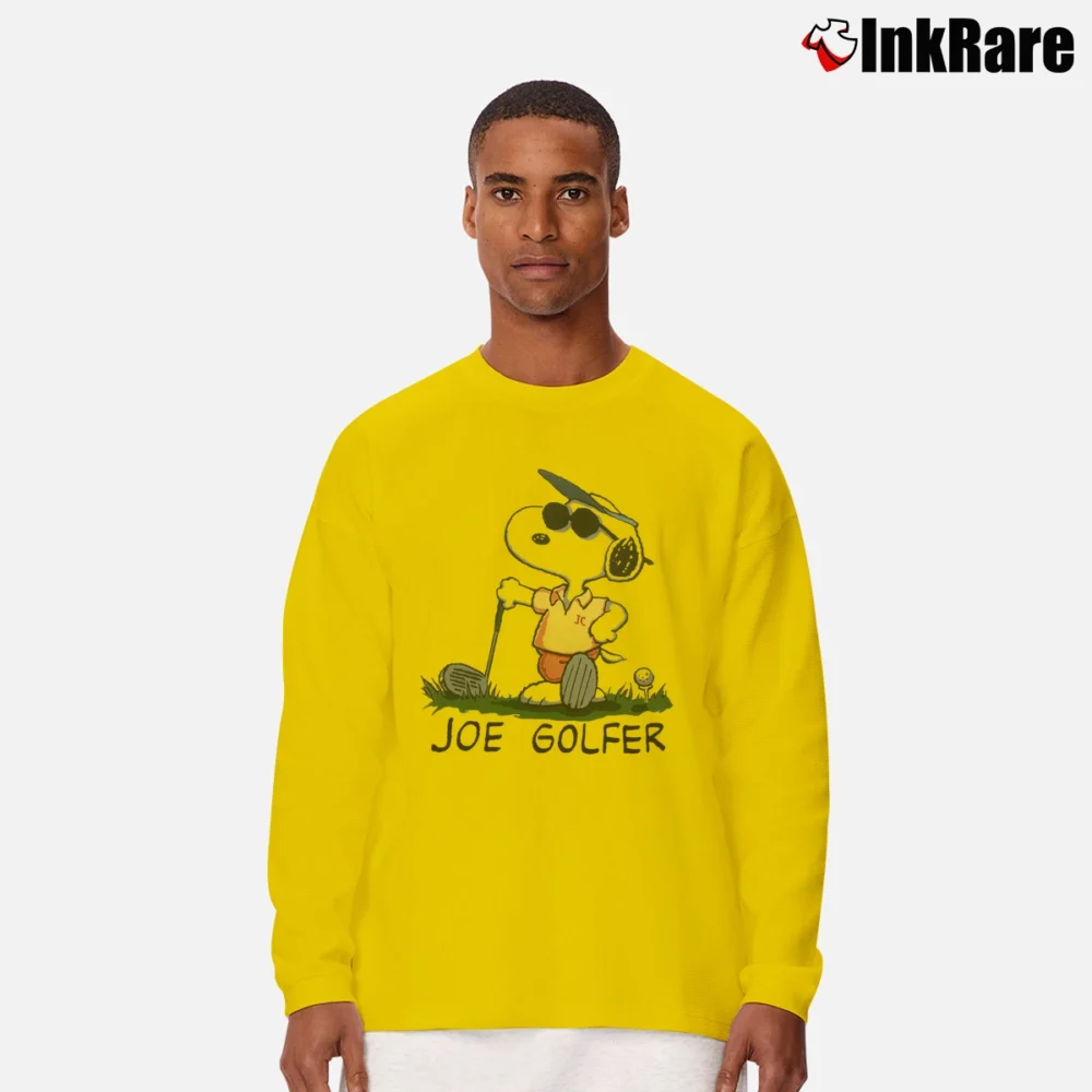 Men’s 90s Snoopy & Friends Joe Cool Joe Golfer Peanuts Cartoon Long-Sleeve Shirt in yellow | Sleek, Lightweight, Year-Round Wear