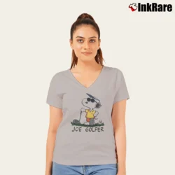 Women’s 90s Snoopy & Friends Joe Cool Joe Golfer Peanuts Cartoon V-Neck Tee in sport grey | Chic Neckline, Soft Texture