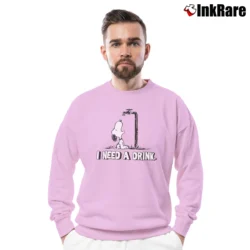 Men’s 90s Snoopy I Need A Drink Graphic Crewneck Sweatshirt in light pink | Cozy Fabric, Clean Style