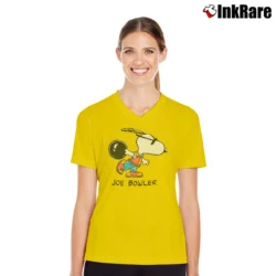 Women’s 90s Snoopy Joe Bowler V-Neck Tee in yellow | Chic Neckline, Soft Texture