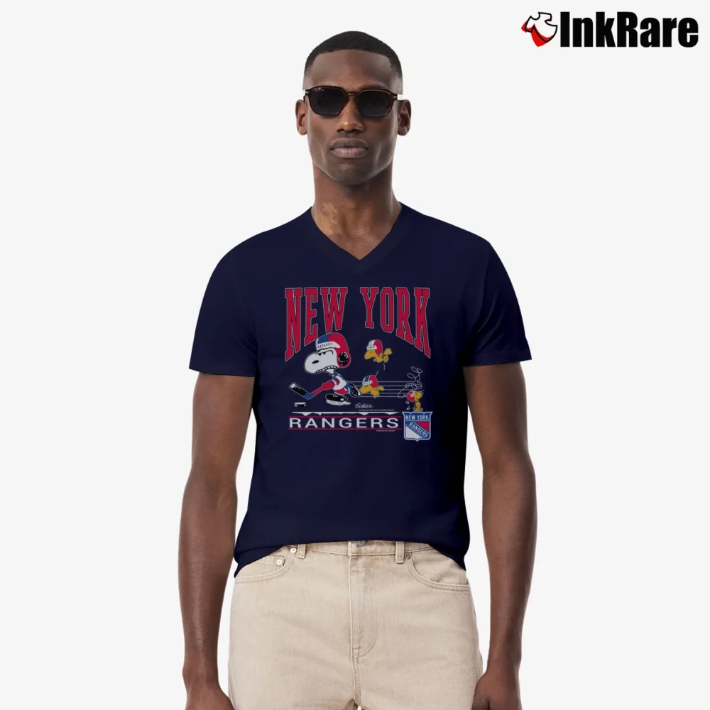 Men’s 90s Snoopy Joe Cool New York Rangers NHL V-Neck Tee in navy | Sharp, Breathable, Everyday Staple