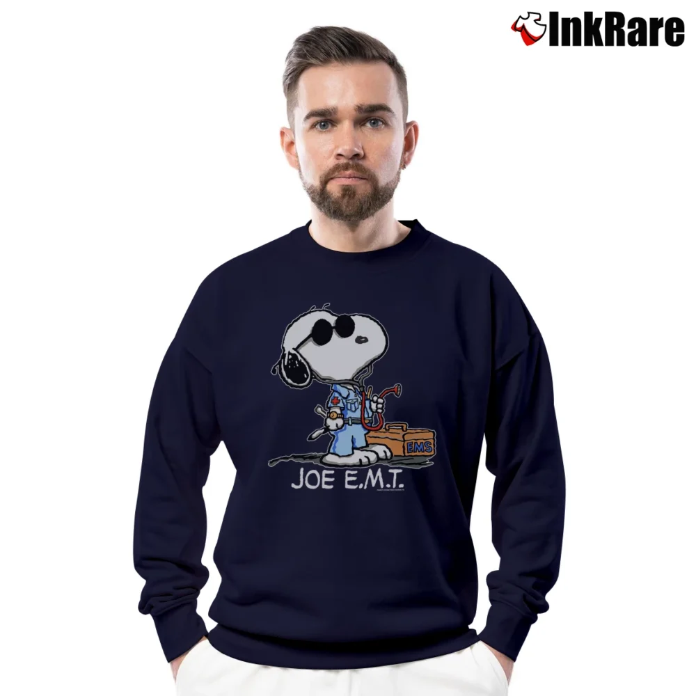 Men’s 90s Snoopy Joe EMT Crewneck Sweatshirt in navy | Cozy Fabric, Clean Style