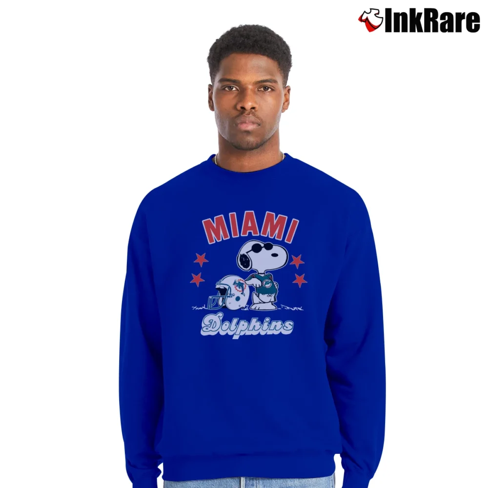 Men’s 90s Snoopy Miami Dolphins Cartoon NFL Crewneck Sweatshirt in royal blue | Cozy Fabric, Clean Style