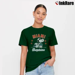 Women’s 90s Snoopy Miami Dolphins Cartoon NFL Signature T-Shirt in forest green | Soft, Flattering Fit