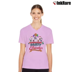 Women’s 90s Snoopy Peanuts It's Always A Party At Friendlys V-Neck Tee in light pink | Chic Neckline, Soft Texture