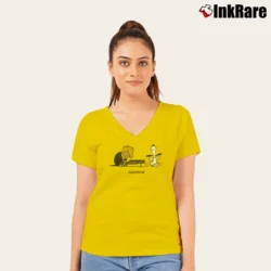 Women’s 90s Snoopy Schroeder Jammin V-Neck Tee in yellow | Chic Neckline, Soft Texture